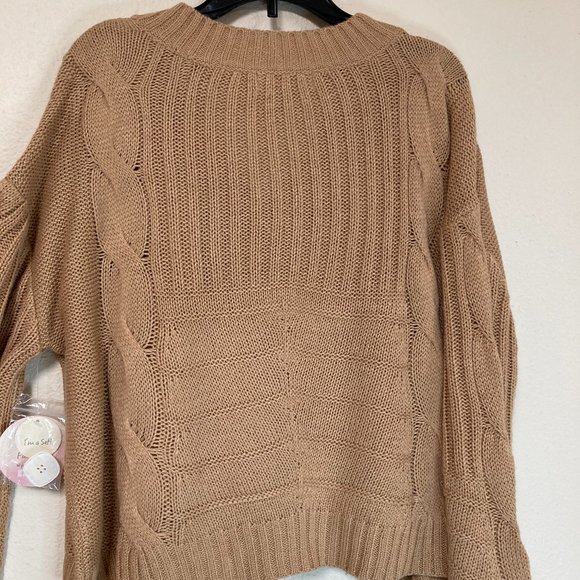 Tan Cable Knit Cardigan Sweater - Picture 5 of 9